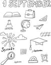 Set of coloring icons and symbols of school